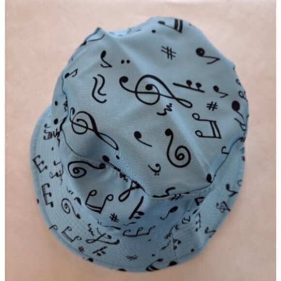New Light Baby Blue Musical Notes Bucket Hat Adult Summer One Size Music Teacher - Picture 2 of 4